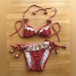 Betsey Johnson Red and White Polka Dot Reversible Bikini Set. Size XS